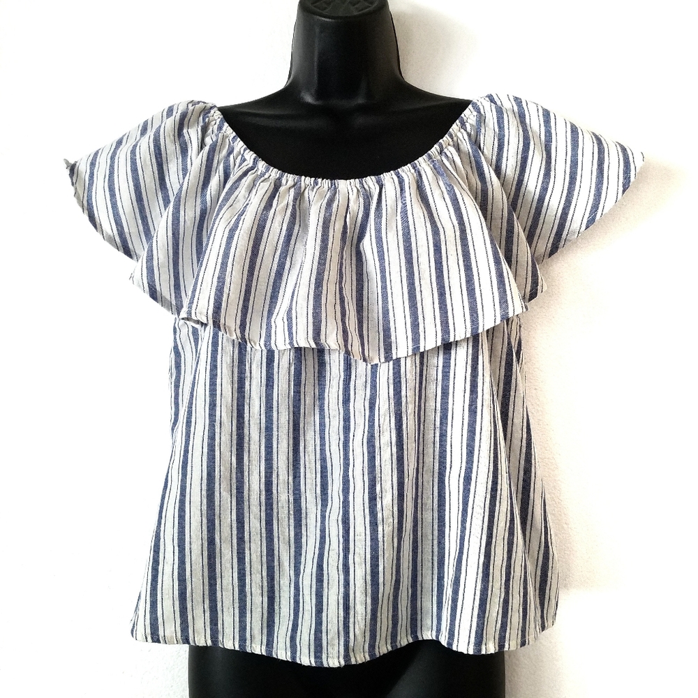 Entro striped pop over off shoulder blouse top ruffled boho
